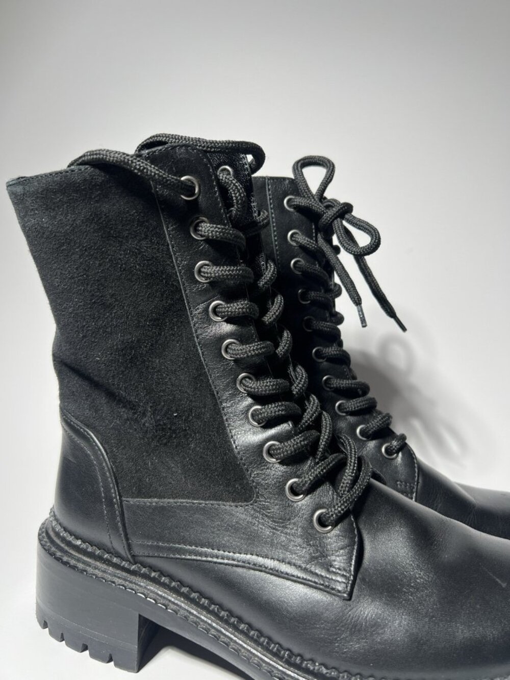 Aquatalia Orianna Women’s Black Suede Combat Boots Size 7M Lug Sole - Picture 6 of 14